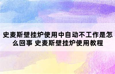 史麦斯壁挂炉使用中自动不工作是怎么回事 史麦斯壁挂炉使用教程